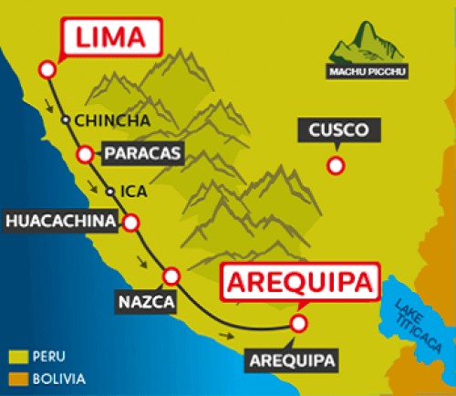 Tourist Bus Lima to Paracas to Huacachina to Arequipa (Peru Hop)
