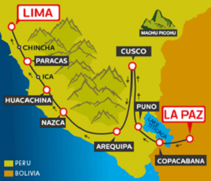 Tourist Bus La Paz to Copacabana to Puno to Cusco to Arequipa (via Nasca) to Huacachina to Paracas to Lima (Bolivia & Peru Hop)