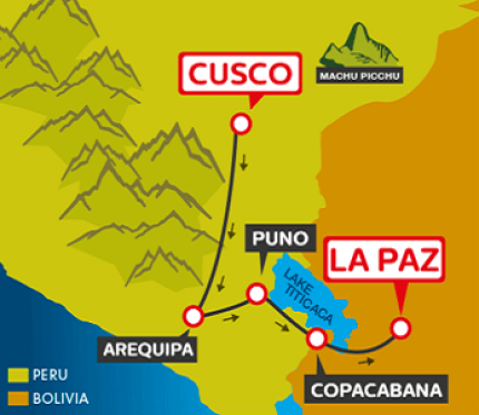 Tourist Bus Cusco to Arequipa to Puno to Copacabana to La Paz (Bolivia Hop)